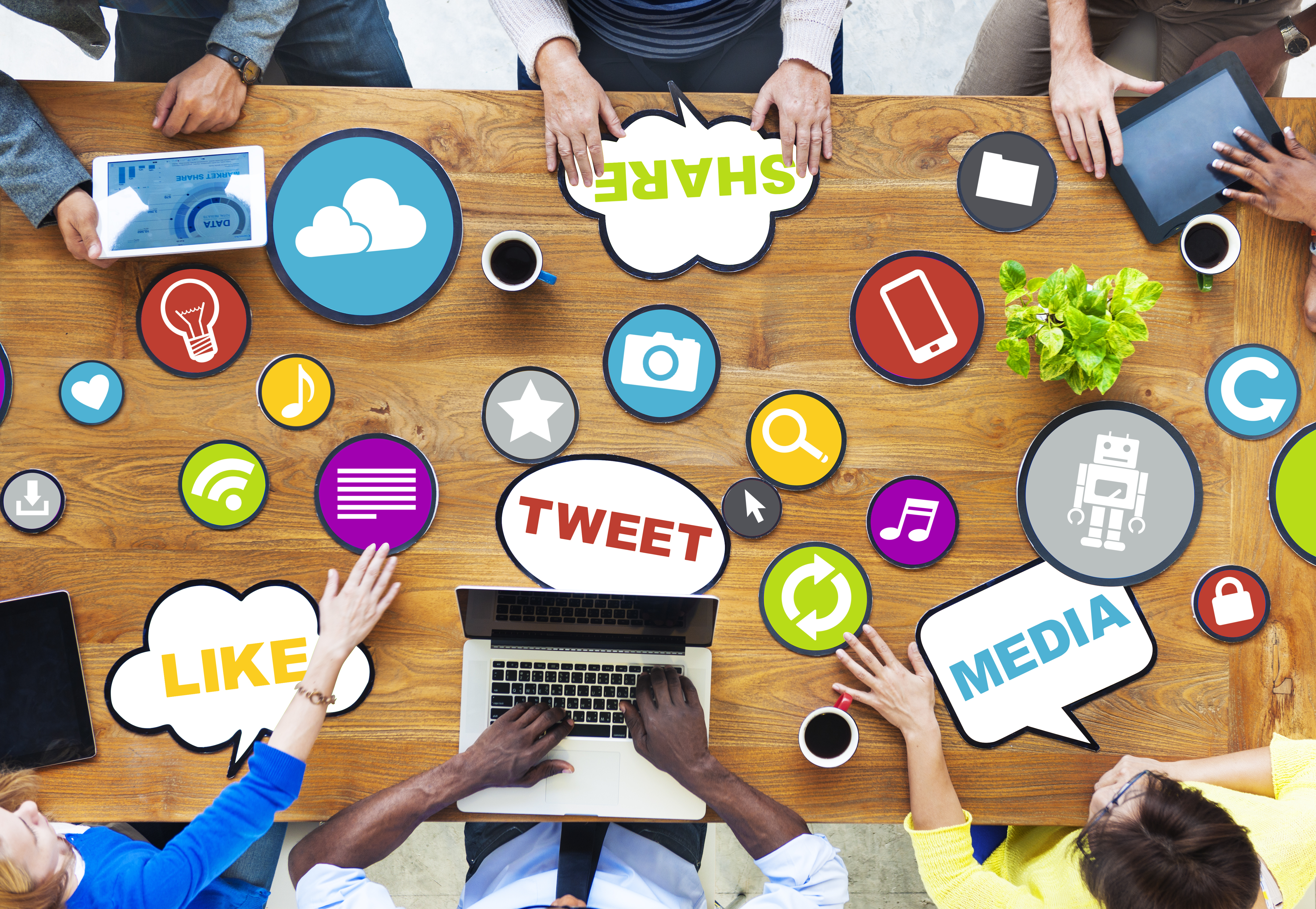 social media icons on a table